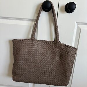 Woven Taupe Tote Bag with Double Shoulder Straps
